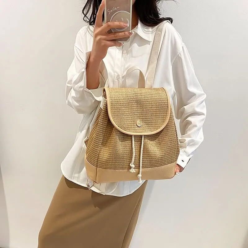 Women's Woven Fabric Backpack – Stylish Lightweight Travel & Beach Bag