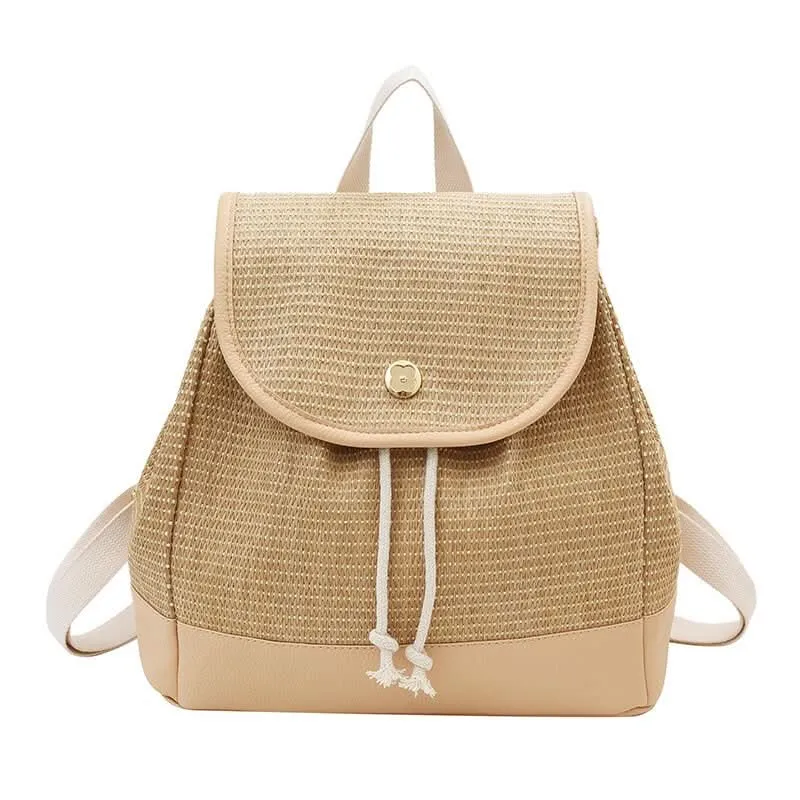 Women's Woven Fabric Backpack – Stylish Lightweight Travel & Beach Bag
