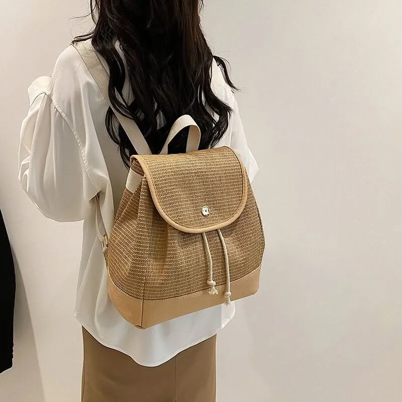 Women's Woven Fabric Backpack – Stylish Lightweight Travel & Beach Bag