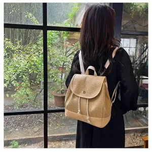 Women's Woven Fabric Backpack – Stylish Lightweight Travel & Beach Bag