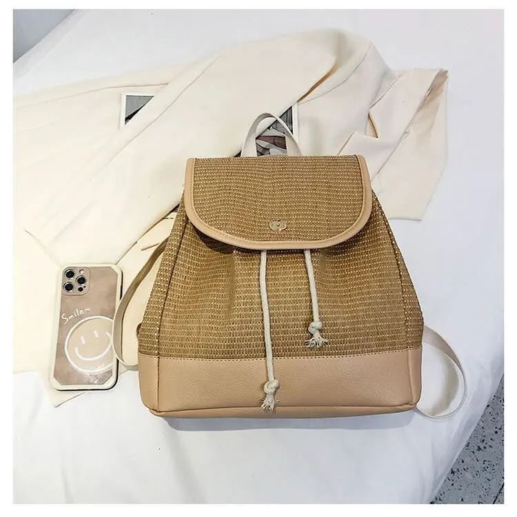 Women's Woven Fabric Backpack – Stylish Lightweight Travel & Beach Bag