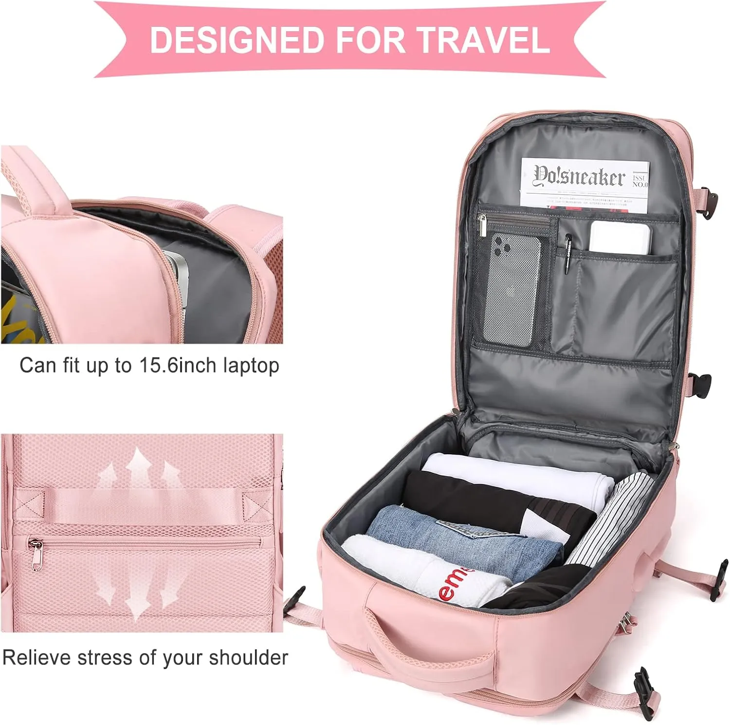 WONHOX Large Travel Backpack Carry on Flight Approved Laptop Work Business Backpack for Women Men Mochila de Viaje