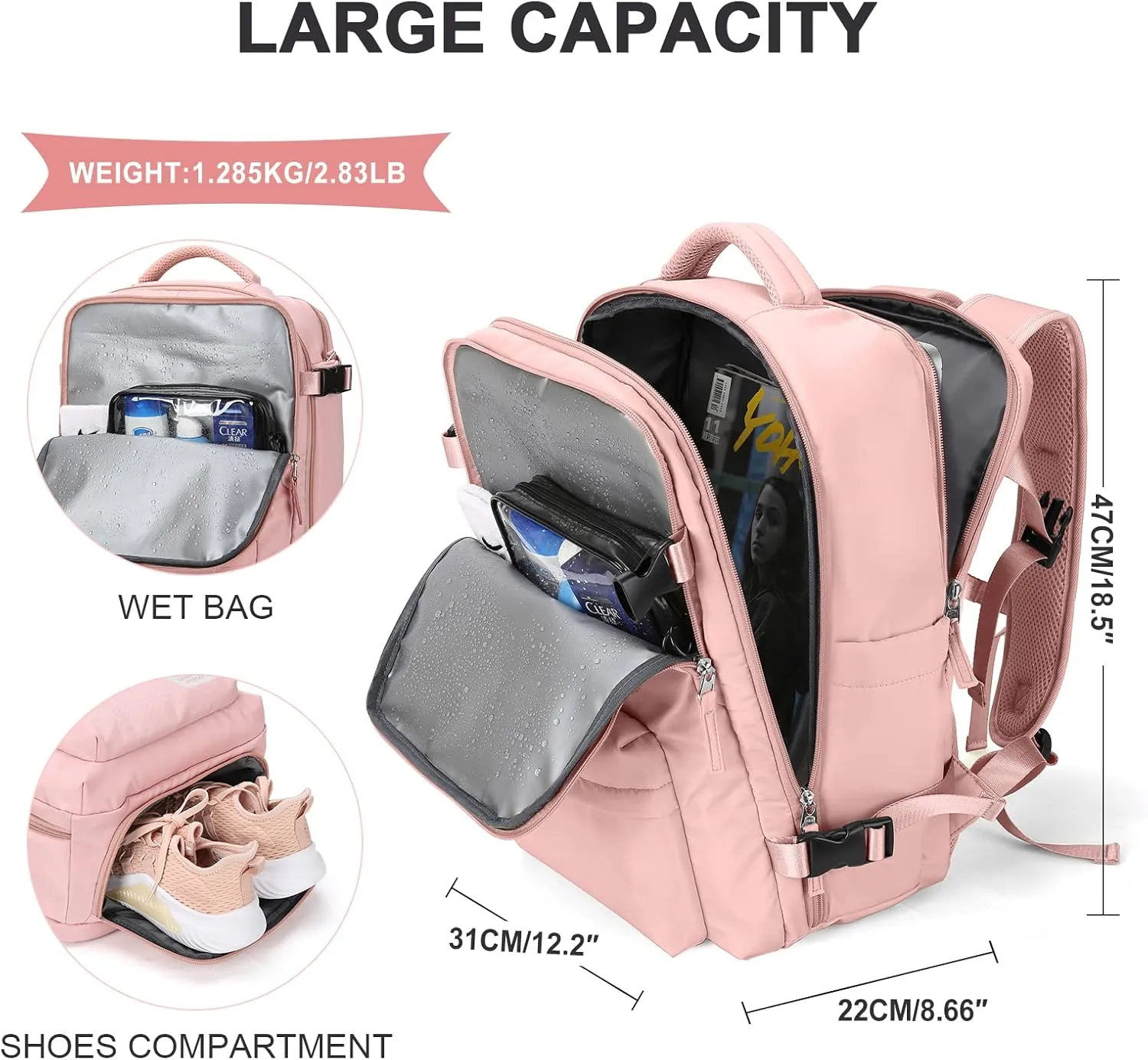 WONHOX Large Travel Backpack Carry on Flight Approved Laptop Work Business Backpack for Women Men Mochila de Viaje