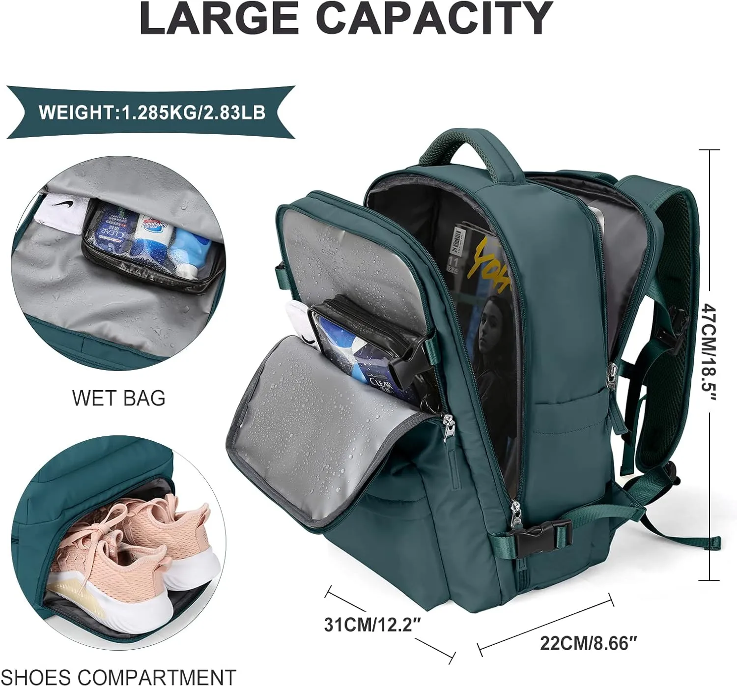WONHOX Large Travel Backpack Carry on Flight Approved Laptop Work Business Backpack for Women Men Mochila de Viaje