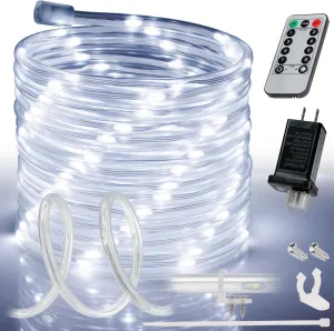 WYZworks 25ft Cool White LED Outside Rope Light - 8 Modes, Waterproof Permanent Outdoor Accent Lighting w/Remote, Flexible Clear Tube, ETL Certified, Exterior Christmas Patio Palm Tree Yard Ambient