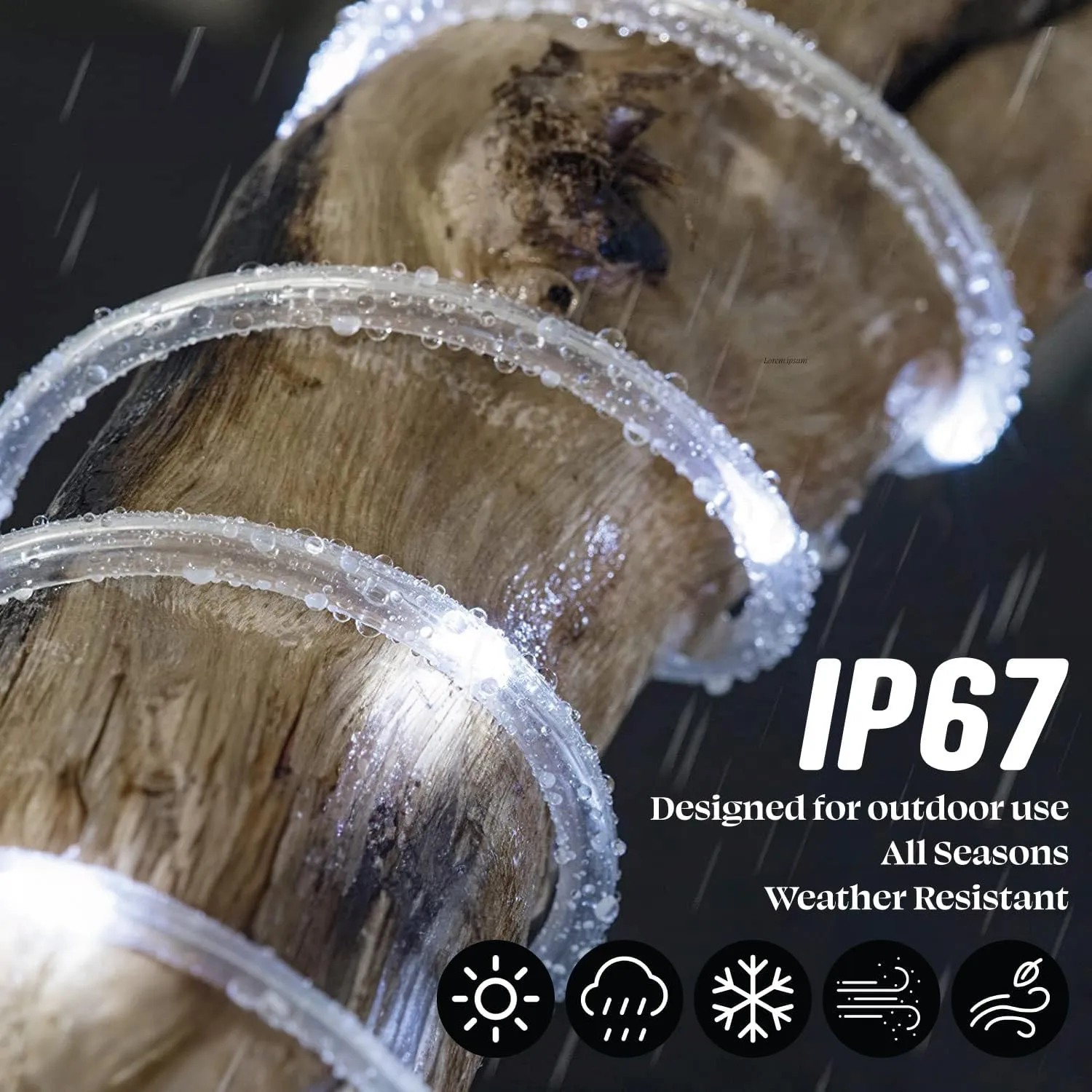 WYZworks 25ft Cool White LED Outside Rope Light - 8 Modes, Waterproof Permanent Outdoor Accent Lighting w/Remote, Flexible Clear Tube, ETL Certified, Exterior Christmas Patio Palm Tree Yard Ambient