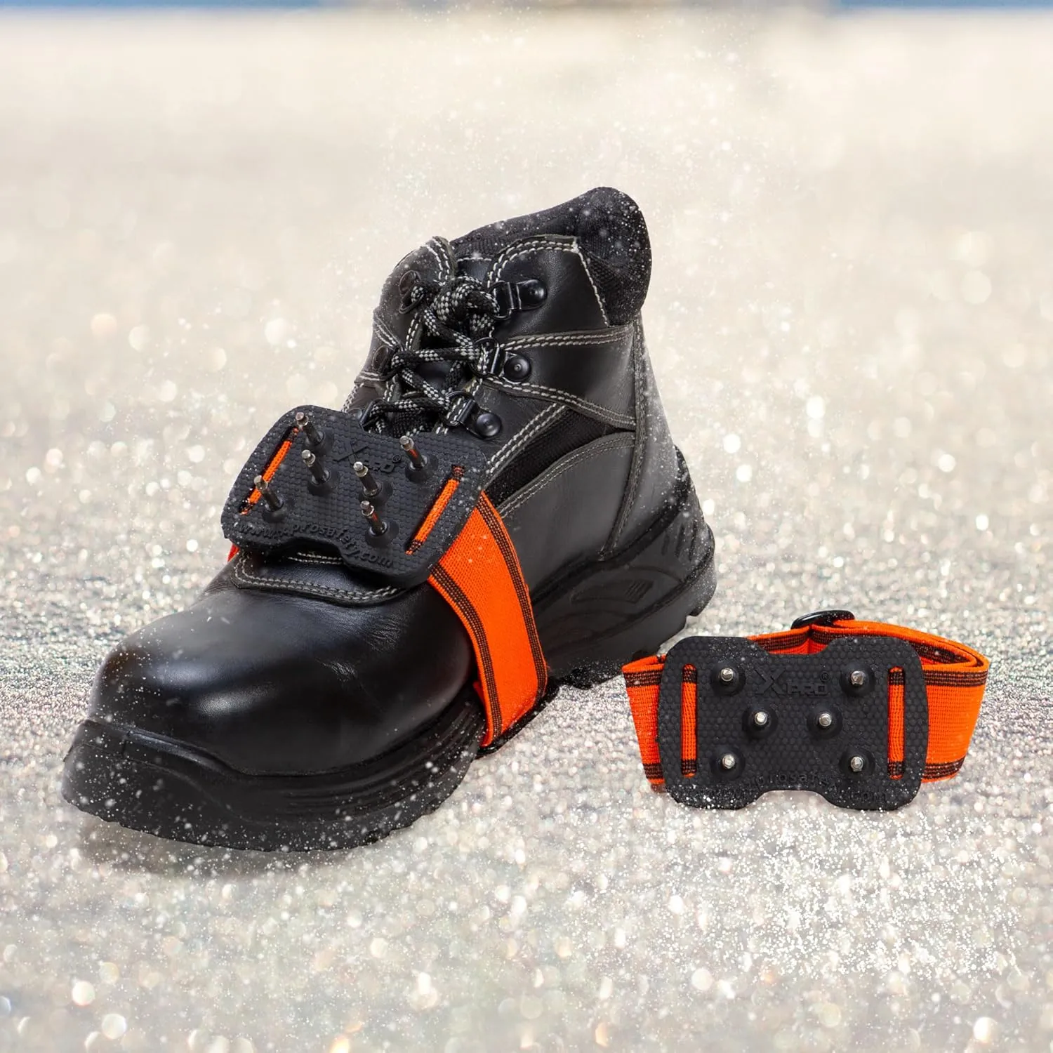 Xpro Mid Grip Ice Cleats - Superior Ice Traction for Boots and Shoes with Adjustable Strap, Durable Winter Cleats for Walking and Work