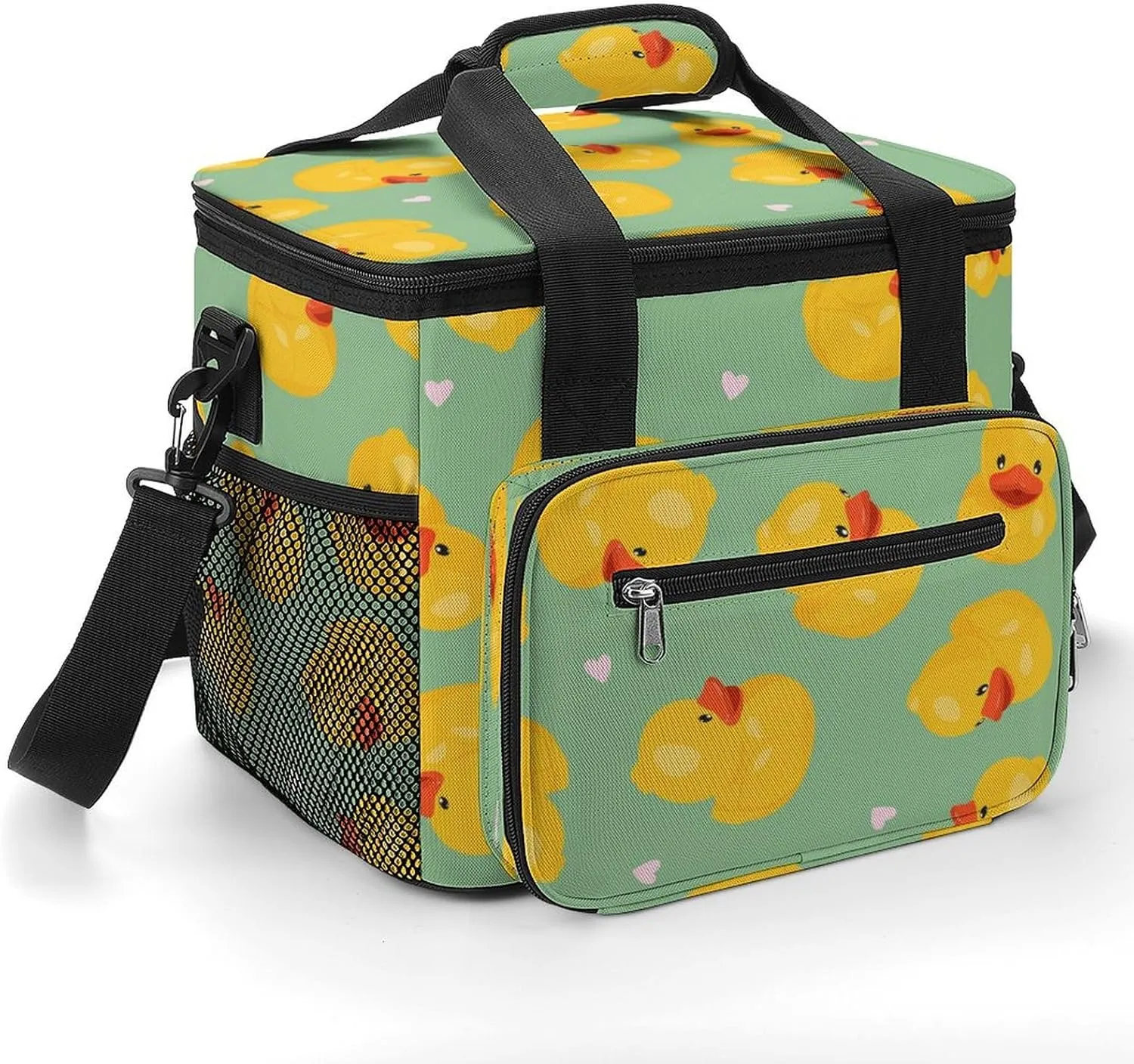 Yellow Ducks Hearts Pattern 22.5L Insulated Camping Coolers Bag Large Leakproof Ice Chest for Beach Travel Picnic