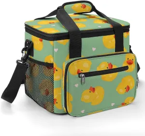 Yellow Ducks Hearts Pattern 22.5L Insulated Camping Coolers Bag Large Leakproof Ice Chest for Beach Travel Picnic