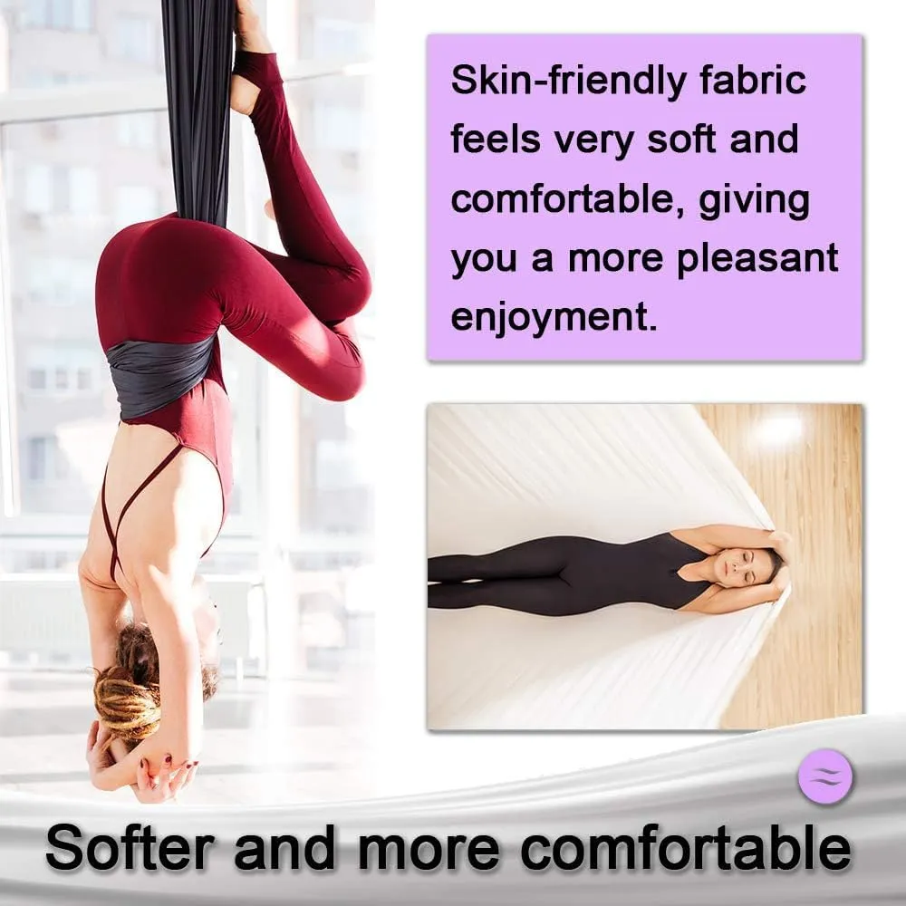 Yoga Swing Set - 10M Aerial Silks Kit for Home Silk Swing for Gymnastics 11 Yards Aerial Yoga Hammock Starter Kit with Hardware