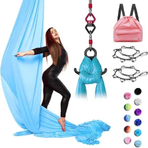 Yoga Swing Set - 10M Aerial Silks Kit for Home Silk Swing for Gymnastics 11 Yards Aerial Yoga Hammock Starter Kit with Hardware
