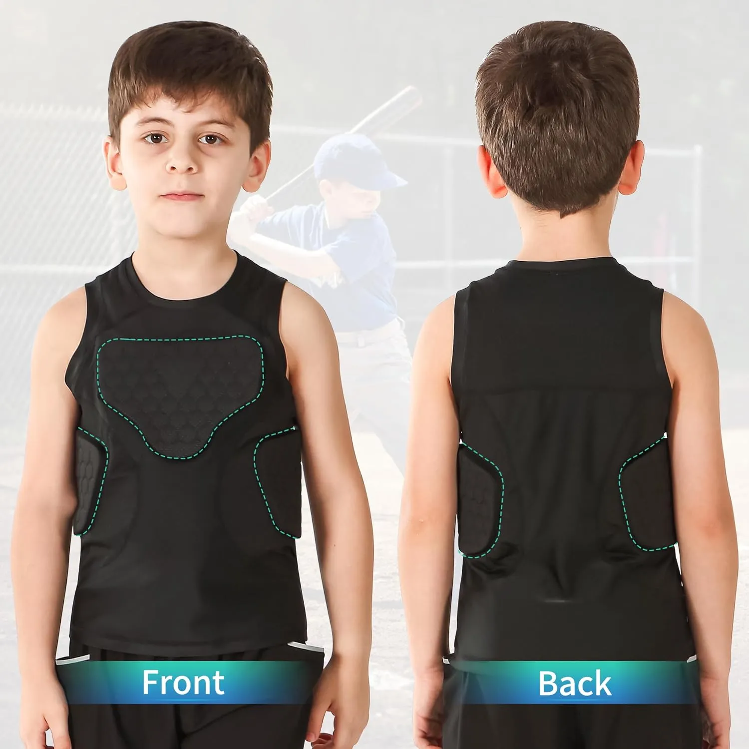 Youth Baseball Chest Protector, Heart Sternum Rib Guard Padded Compression Shirt with 3-Pad for Softball Football Baseball Lacrosse Rugby