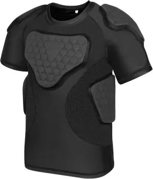 Youth Padded Compression Shirt, Football Padded Shirt, Chest Rib Protector with 6-Pad for Sports Football Baseball Lacrosse Rugby