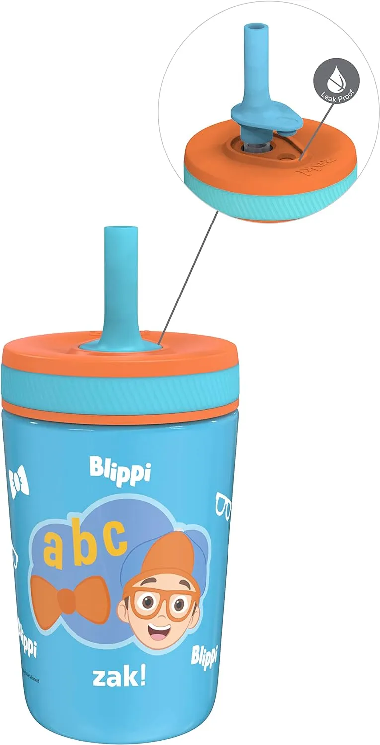 Zak Designs Blippi Kelso Toddler Cups For Travel or At Home, 12oz Vacuum Insulated Stainless Steel Sippy Cup With Leak-Proof Design is Perfect For Kids (Blippi)