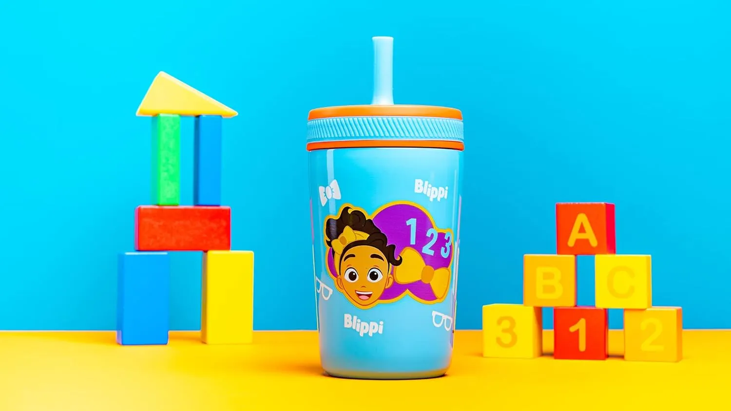 Zak Designs Blippi Kelso Toddler Cups For Travel or At Home, 12oz Vacuum Insulated Stainless Steel Sippy Cup With Leak-Proof Design is Perfect For Kids (Blippi)