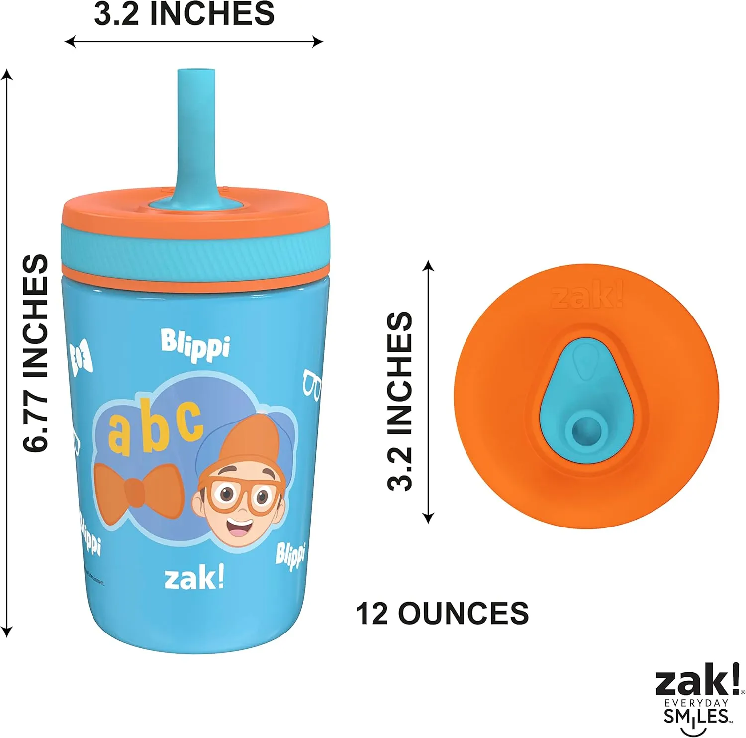 Zak Designs Blippi Kelso Toddler Cups For Travel or At Home, 12oz Vacuum Insulated Stainless Steel Sippy Cup With Leak-Proof Design is Perfect For Kids (Blippi)