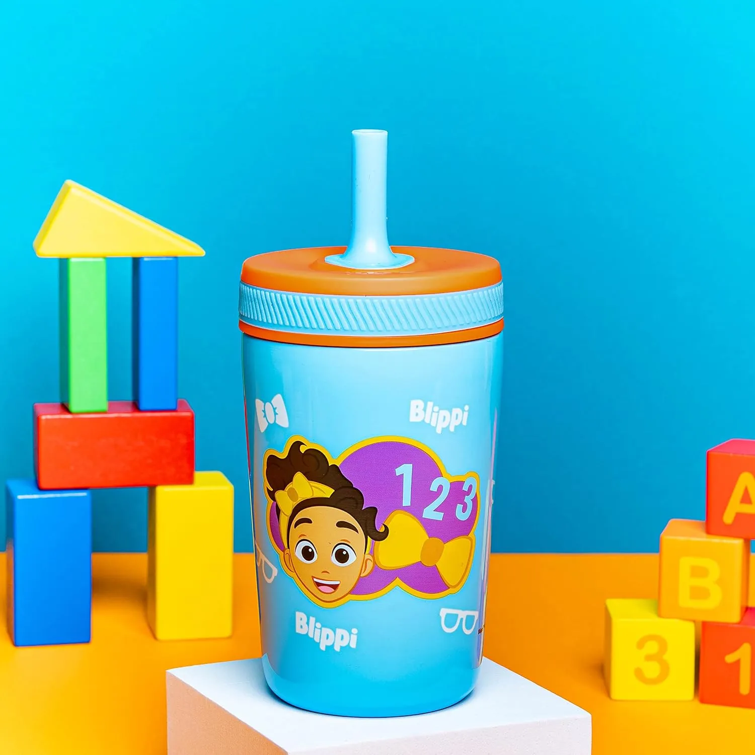 Zak Designs Blippi Kelso Toddler Cups For Travel or At Home, 12oz Vacuum Insulated Stainless Steel Sippy Cup With Leak-Proof Design is Perfect For Kids (Blippi)