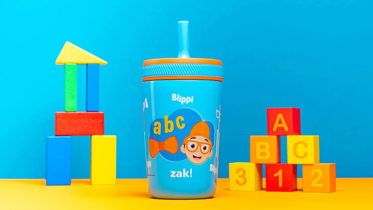Zak Designs Blippi Kelso Toddler Cups For Travel or At Home, 12oz Vacuum Insulated Stainless Steel Sippy Cup With Leak-Proof Design is Perfect For Kids (Blippi)