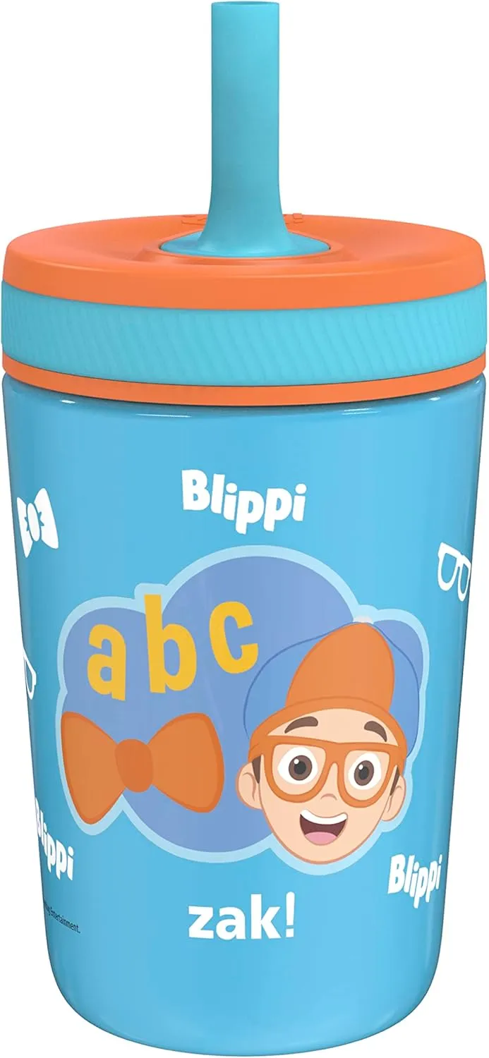 Zak Designs Blippi Kelso Toddler Cups For Travel or At Home, 12oz Vacuum Insulated Stainless Steel Sippy Cup With Leak-Proof Design is Perfect For Kids (Blippi)