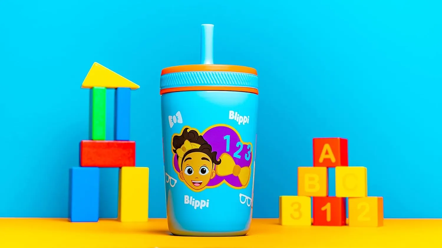 Zak Designs Blippi Kelso Toddler Cups For Travel or At Home, 12oz Vacuum Insulated Stainless Steel Sippy Cup With Leak-Proof Design is Perfect For Kids (Blippi)