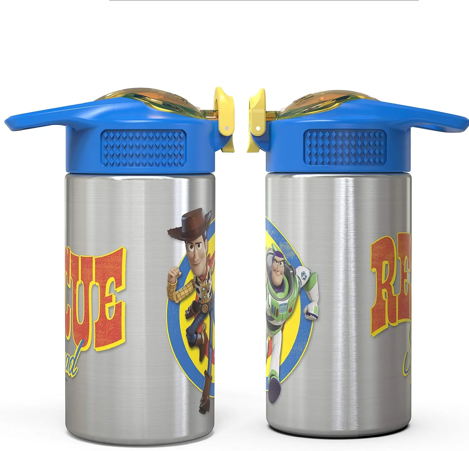 Zak Designs Toy Story 4 Buzz & Woody 15.5 ounce Water Bottle, One Hand Operation Action Lid and Built-in Carrying Loop, with Straw is Perfect for Kids