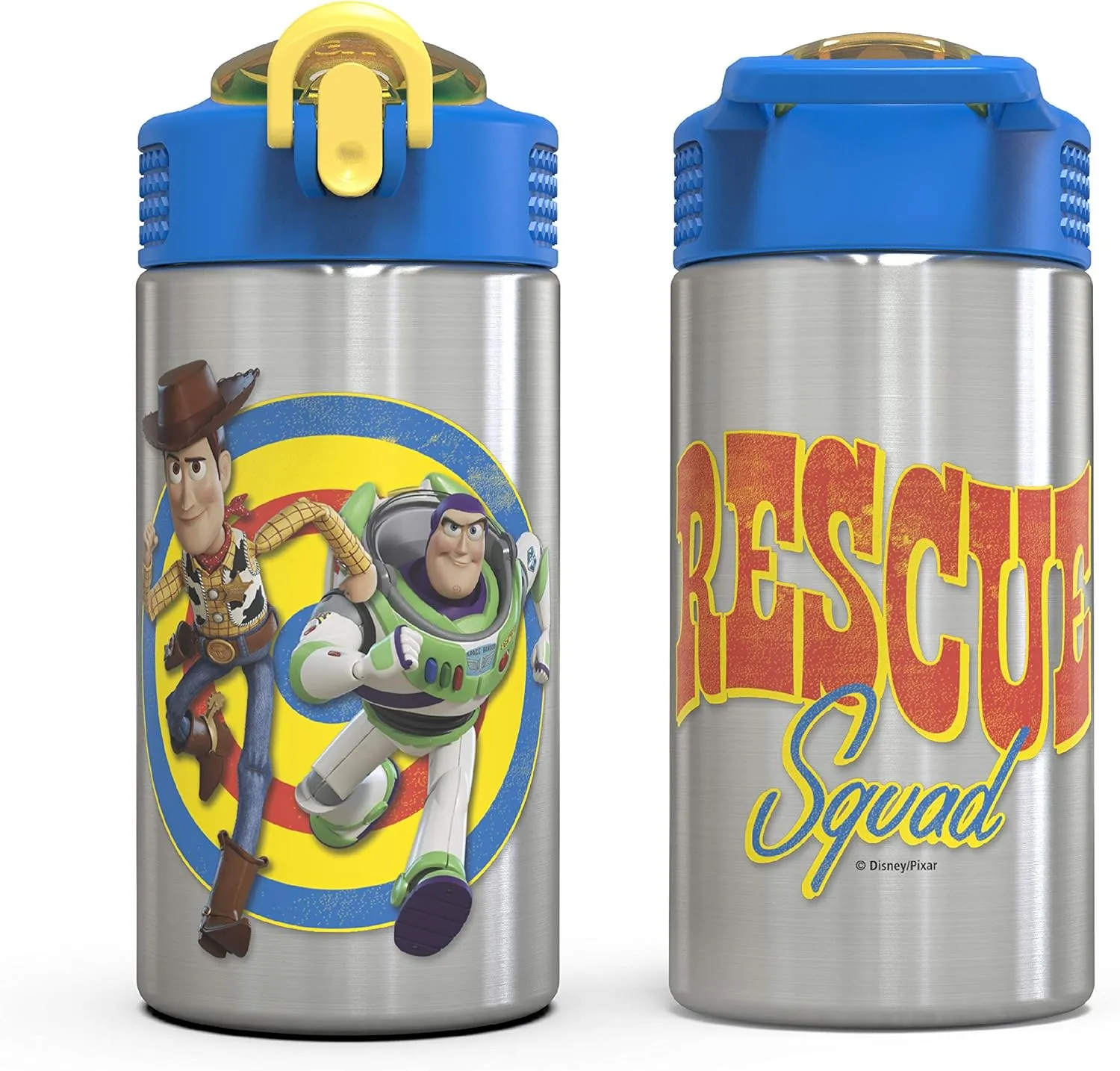 Zak Designs Toy Story 4 Buzz & Woody 15.5 ounce Water Bottle, One Hand Operation Action Lid and Built-in Carrying Loop, with Straw is Perfect for Kids