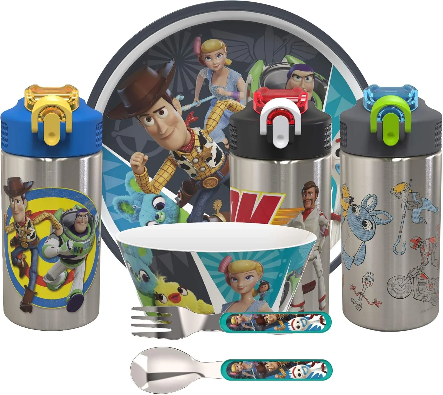 Zak Designs Toy Story 4 Buzz & Woody 15.5 ounce Water Bottle, One Hand Operation Action Lid and Built-in Carrying Loop, with Straw is Perfect for Kids