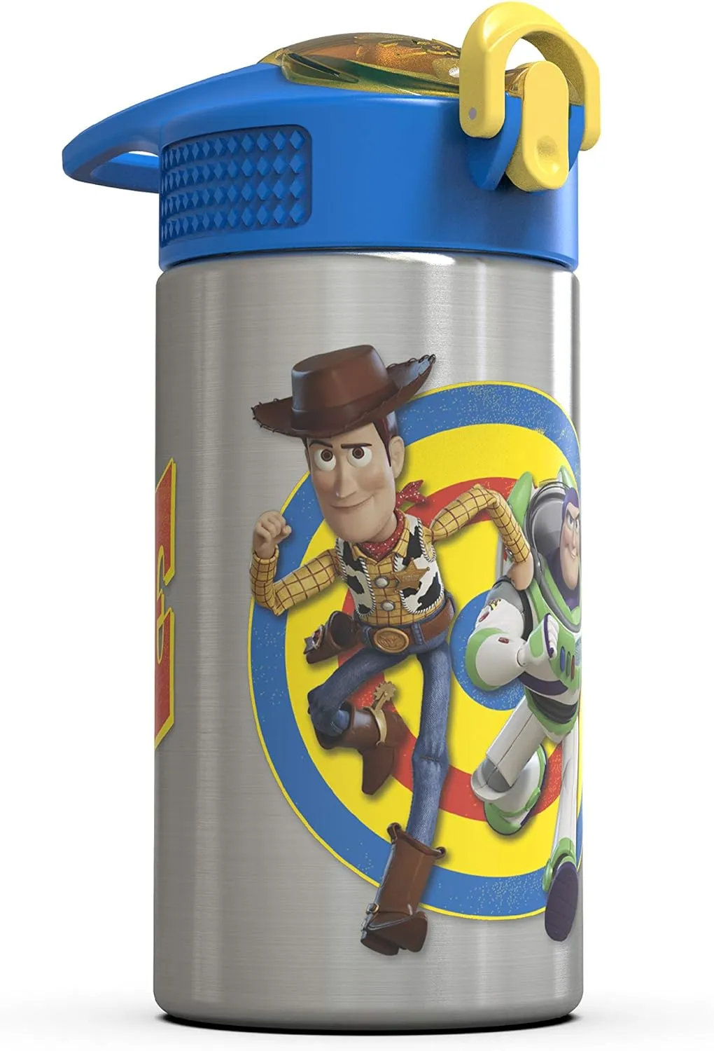 Zak Designs Toy Story 4 Buzz & Woody 15.5 ounce Water Bottle, One Hand Operation Action Lid and Built-in Carrying Loop, with Straw is Perfect for Kids