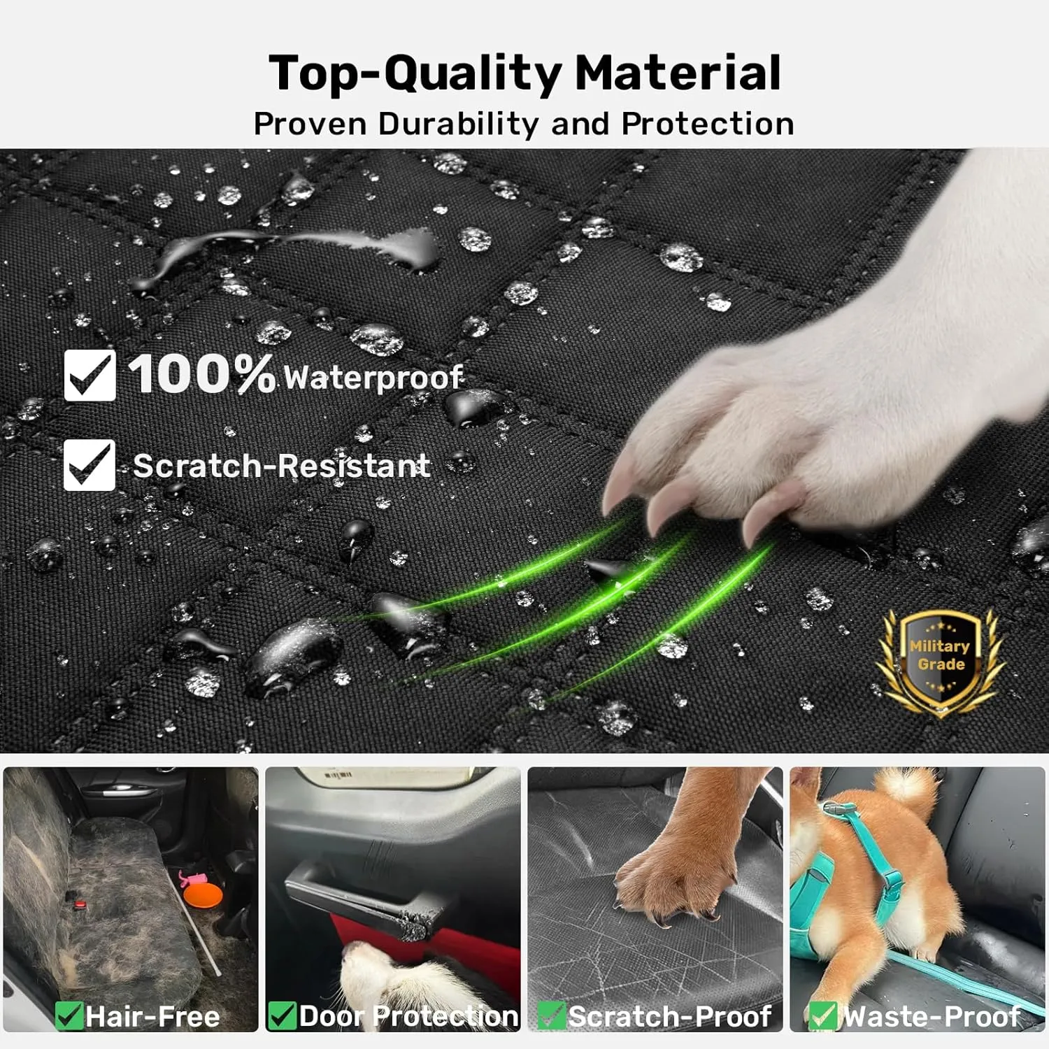 Zanch 2025 Upgraded Dog Car Seat Cover, 400 lbs Heavy Duty Hard Bottom, Waterproof & Anti-Scratch Back Seat Protector, Nonslip Pet Hammock Extender for Cars, SUV, Trucks, Standard-Black