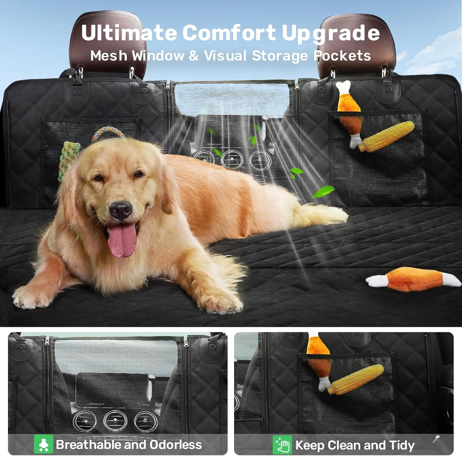 Zanch 2025 Upgraded Dog Car Seat Cover, 400 lbs Heavy Duty Hard Bottom, Waterproof & Anti-Scratch Back Seat Protector, Nonslip Pet Hammock Extender for Cars, SUV, Trucks, Standard-Black