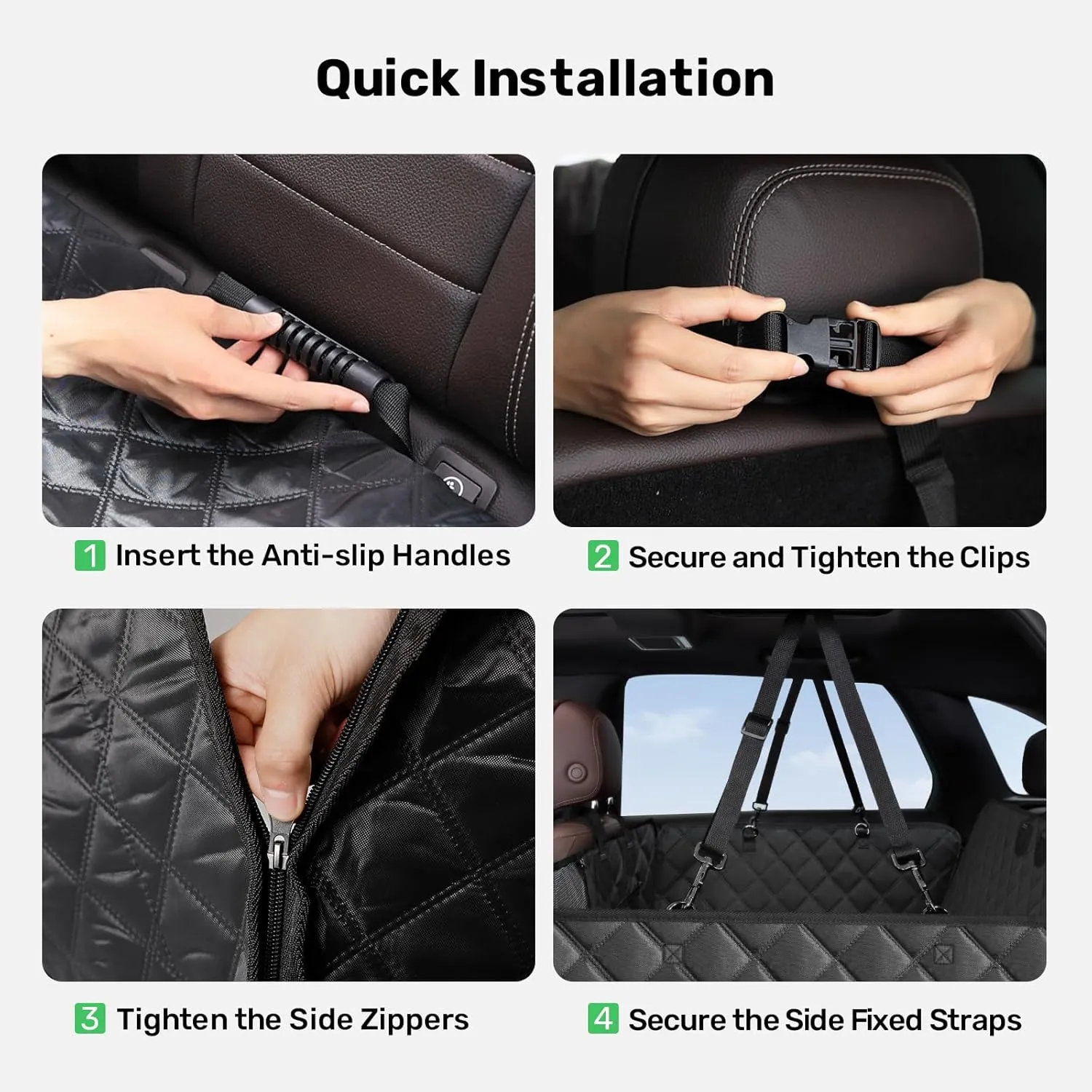 Zanch 2025 Upgraded Dog Car Seat Cover, 400 lbs Heavy Duty Hard Bottom, Waterproof & Anti-Scratch Back Seat Protector, Nonslip Pet Hammock Extender for Cars, SUV, Trucks, Standard-Black