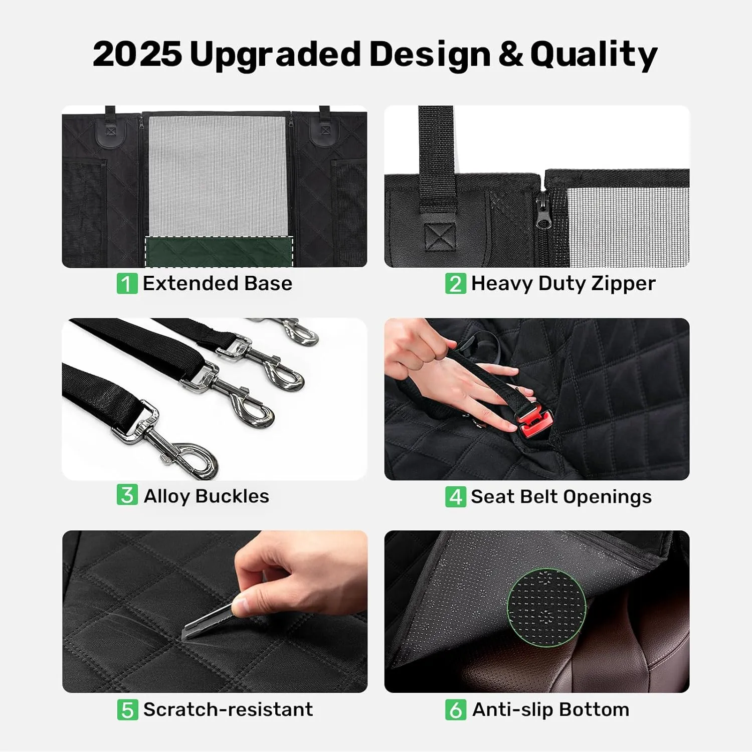Zanch 2025 Upgraded Dog Car Seat Cover, 400 lbs Heavy Duty Hard Bottom, Waterproof & Anti-Scratch Back Seat Protector, Nonslip Pet Hammock Extender for Cars, SUV, Trucks, Standard-Black