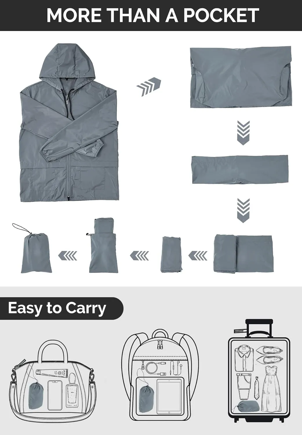 Zando Packable Mens Rain Jacket Lightweight Raincoat Waterproof with Hood Outdoor Windbreaker Jacket Travel Rain Jackets