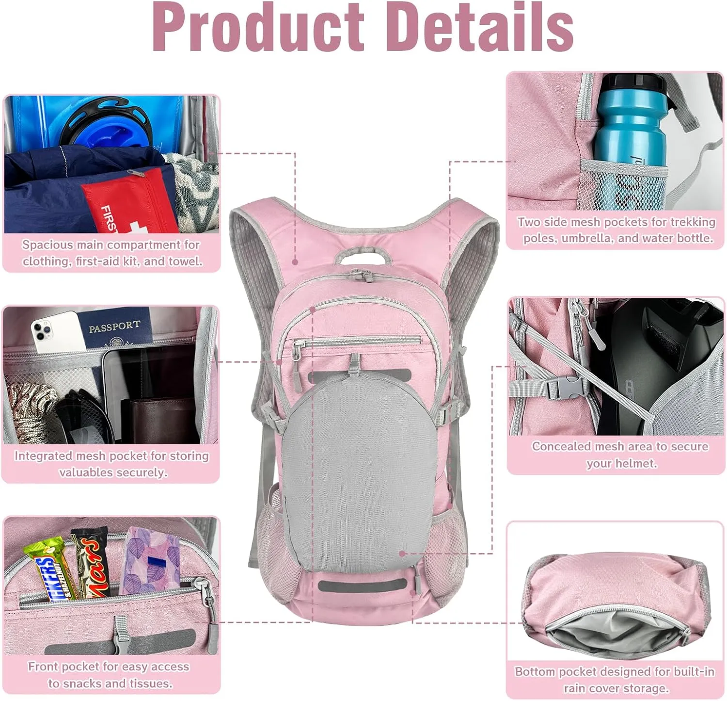 Zavothy 18L Water-Resistant Hydration Backpack Fits for 2L/3L Water Bladder – Hidden Helmet Compartment & Detachable Rain Cover – Insulated Hiking Daypack for Cycling, Camping, Running (Men/Women)