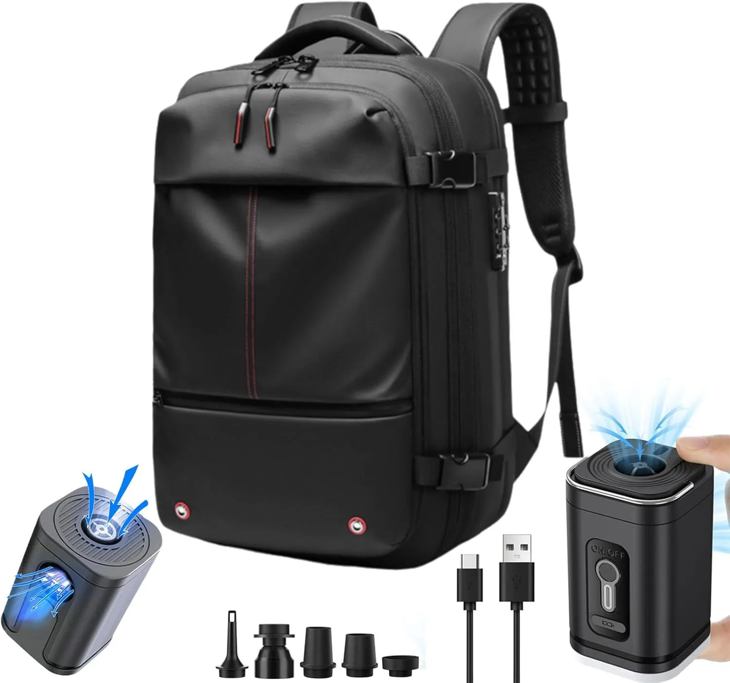 ZJQ Go Trend Mart Backpack, Pro–Travel Smart with Vacuum Compression & Waterproof Design, 60L Vacpack Backpack with Vacuum (Black with Pumps)