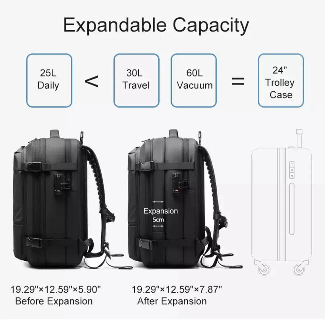 ZJQ Go Trend Mart Backpack, Pro–Travel Smart with Vacuum Compression & Waterproof Design, 60L Vacpack Backpack with Vacuum (Black with Pumps)