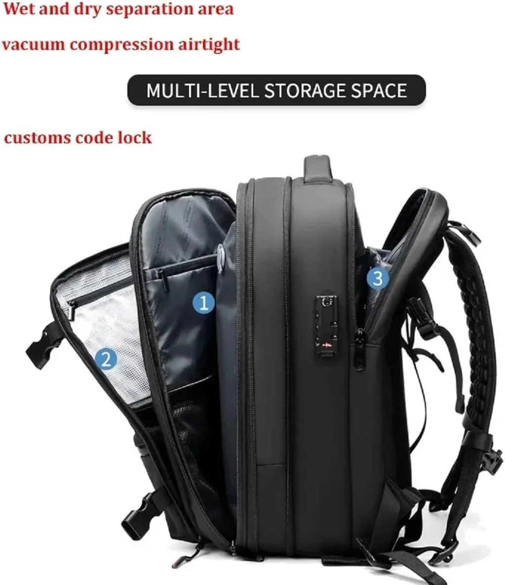 ZJQ Go Trend Mart Backpack, Pro–Travel Smart with Vacuum Compression & Waterproof Design, 60L Vacpack Backpack with Vacuum (Black with Pumps)