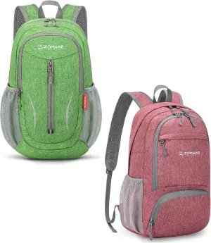 ZOMAKE 10/20L Small Hiking Backpack for Women Men - Lightweight Packable Hiking Daypack - Tear Resistant Foldable Day Pack for Travel Camping Outdoor Sports(Dark Green&Pink)