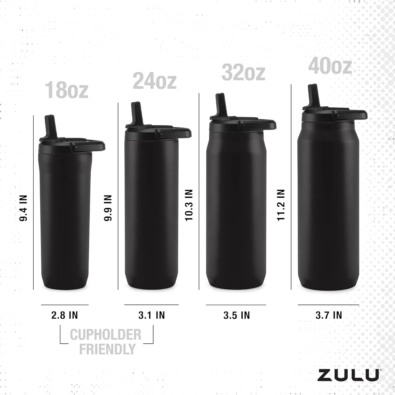ZULU Base 18oz Kids Stainless Steel Water Bottle with 3 Lids- Straw, Chug, Twist | Double Walled and Vacuum Insulated Metal Thermos | Fits Car Cupholder, Built in Carry Loop, Dishwasher Safe, Black